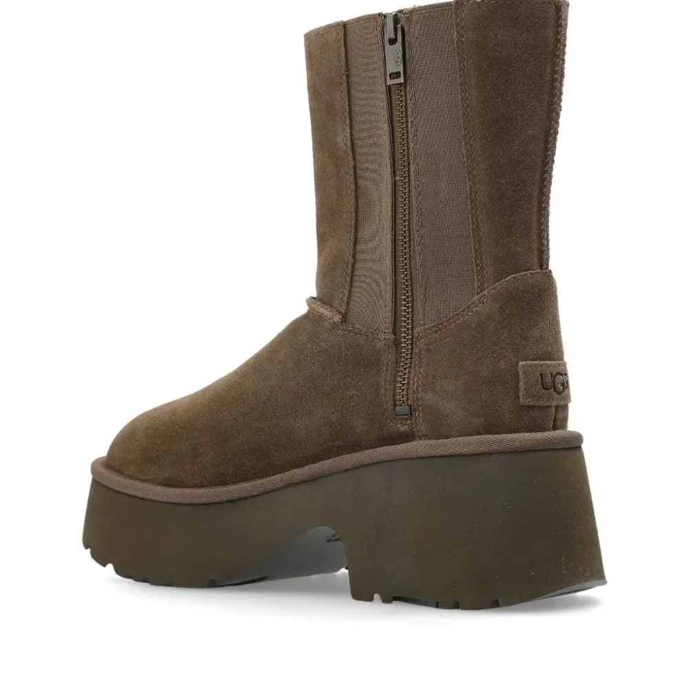 UGG Revolve Classic Twin Seam Heights Suede Platform Booties Hickory NWT $190